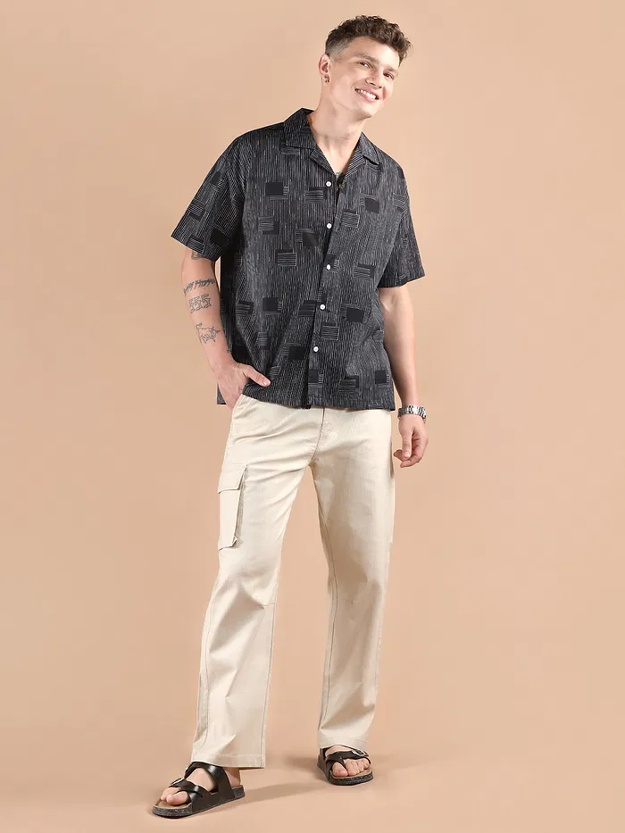 Black Printed Cuban Shirt